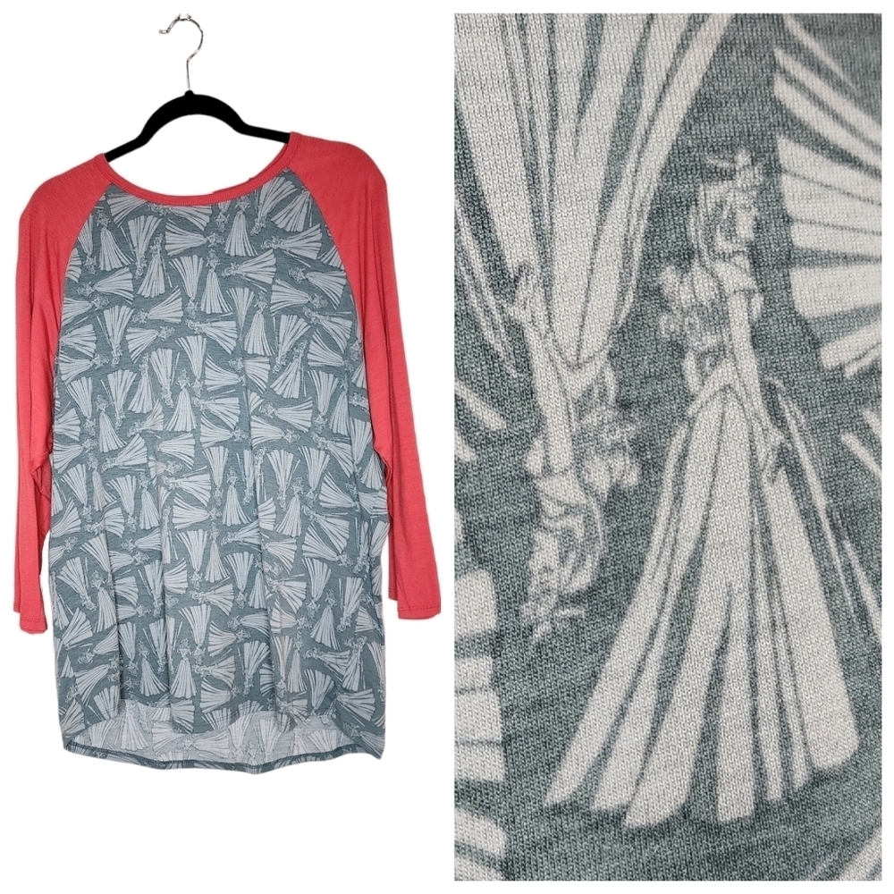 Lularoe sleeping beauty aurora Disney randy 3/4 sleeve top. Grey coral. 3X